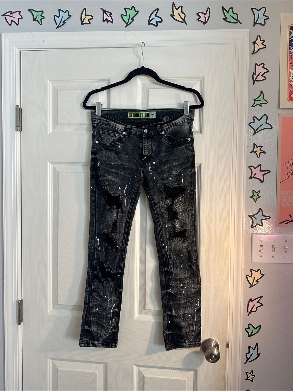 Demolition Slim Straight Black Splatter Women's Jeans